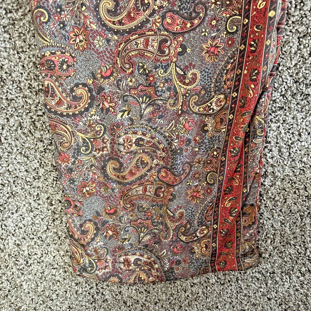 Cienna Pants Women S Silk Poly Blend Gold Red Floral Paisley Wide Leg Pants Boho - Picture 11 of 16